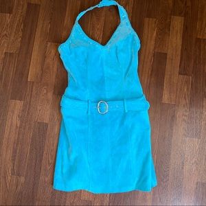 Turquoise leather dress